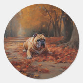 Sticker Rond Bulldog en automne Feuilles automne Inspire (Devant)