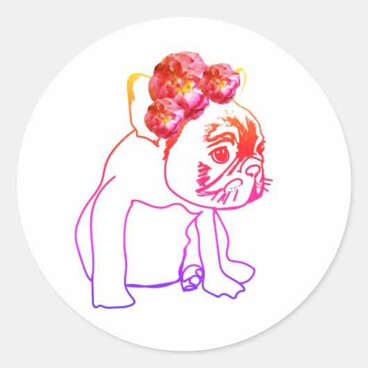 Sticker Rond Bulldog Français Chien Chien Chien Doux Stick Chie (Devant)