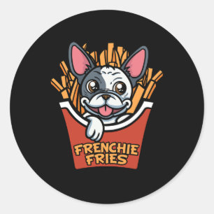 Sticker Rond Bulldog Frenchie Fries Français Fries Fun Food