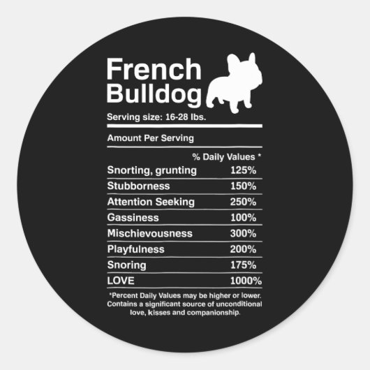 Sticker Rond Bulldog Fun Nutrition Fun Frenchie Lover (Devant)