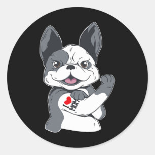 Sticker Rond Bulldog Funny J'aime maman tatouage