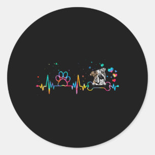 Sticker Rond Bulldog Heartbeat Fun Tie Dye Amoureux de les chie