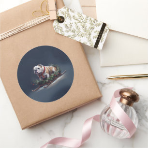 Sticker Rond Bulldog Noël neige hiver