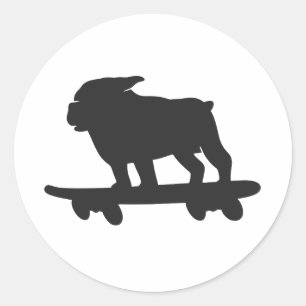 Sticker Rond Bulldog on a skateboard - Choose background color