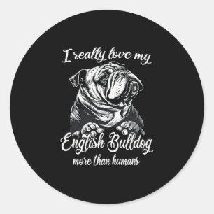 Sticker Rond Bulldog Outfit Love My English Bulldog