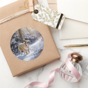 Sticker Rond Bulldog Qu'Il Neige Noël Brossé