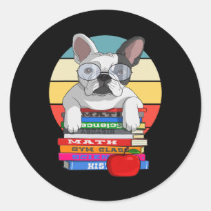 Sticker Rond Bulldog Retour À L'École Bookworm Chien