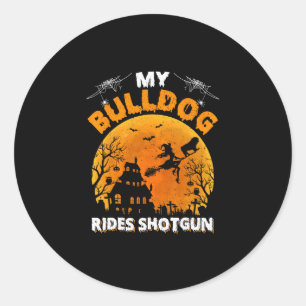 Sticker Rond Bulldog Ride Shotgun Fun Bulldog Halloween