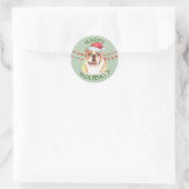 Sticker Rond Bulldog Santa Hat Joyeuses Fêtes (Sac)