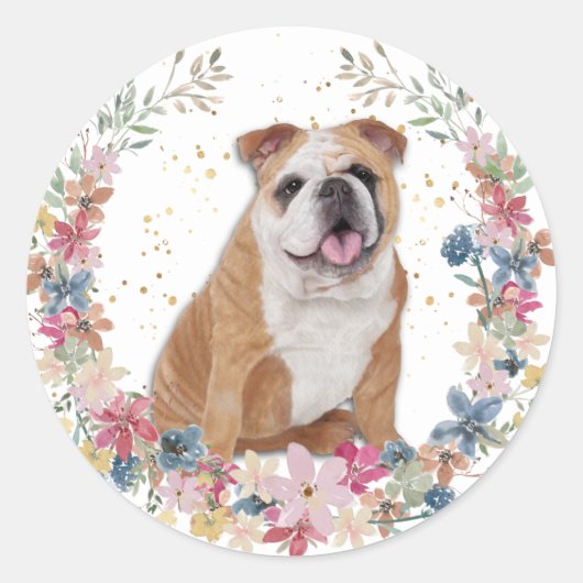 Sticker Rond Bulldog Spring Flowers Wreath (Devant)