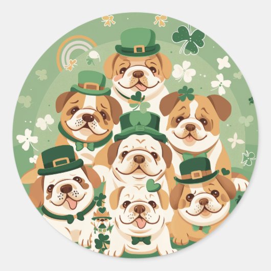 Sticker Rond Bulldogs anglais de la Saint-Patrick (Devant)