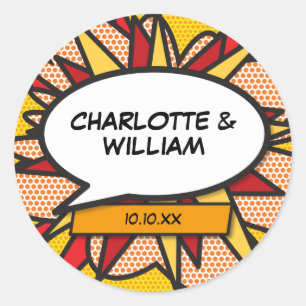 Sticker Rond Bulle de texte de bande dessinée de mariage amusan