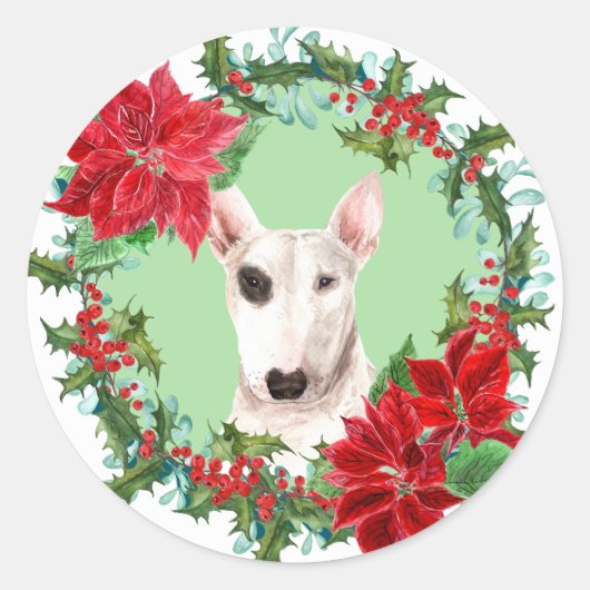 Sticker Rond Bulle Terrier Poinsettia Holly (Devant)