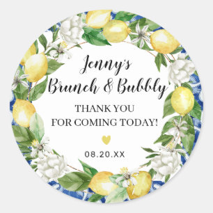 Sticker Rond Bulles de Brunch de Mariage Carrelage Bleu Citron