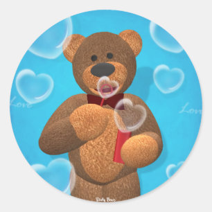 Sticker Rond Bulles de soufflement de coeur de petit ours
