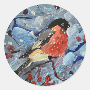 Sticker Rond bullfinch sur une branche avec des baies rouges, c