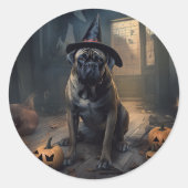 Sticker Rond Bullmastiff Citrouilles Halloween effrayant (Devant)