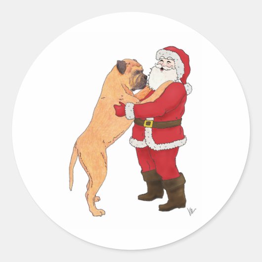 Sticker Rond Bullmastiff Jowly voeux de Noël (Devant)