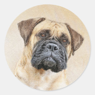 Sticker Rond Bullmastiff Peinture - Joli chien d'origine art