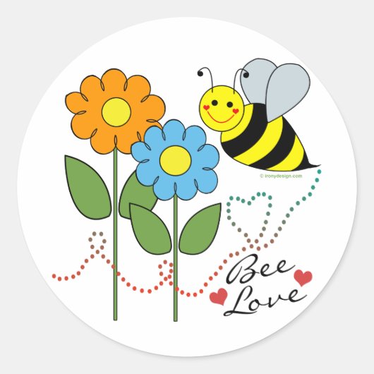 Sticker Rond Bumble Abee Avec Fleurs Abee Aimer (Devant)