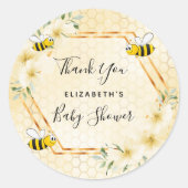 Sticker Rond Bumble abeille nid d'abeille baby shower de fleurs (Devant)