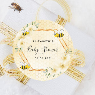 Sticker Rond Bumble abeille nid d'abeille baby shower de fleurs