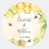 Sticker Rond Bumble abeilles miel fleurons jaunes mariage (Devant)