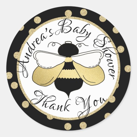 Sticker Rond Bumble Bee et Baby shower Pois (Devant)