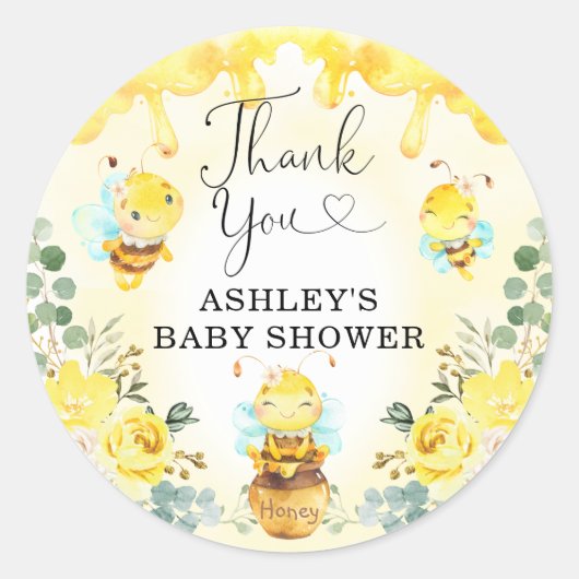 Sticker Rond Bumble Bee Honey Pot Baby shower Floral Favoriser (Devant)