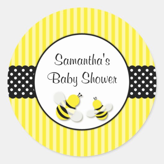 Sticker Rond Bumble Bee rayé Baby shower Pois (Devant)
