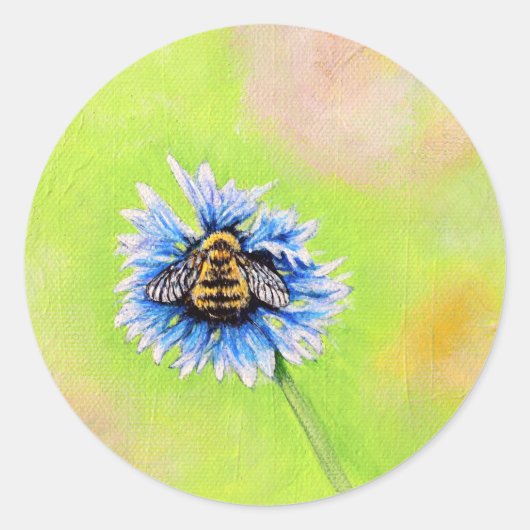 Sticker Rond Bumble Bee sur une peinture à fleurs (Devant)