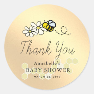 Sticker Rond Bumble/Miel Abee Baby shower Or Classic Round S