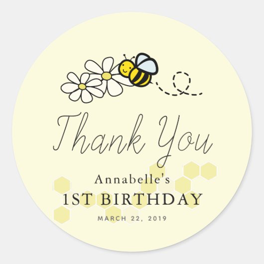Sticker Rond Bumble/Miel Abeille N'Importe Quel Âge Anniversair (Devant)