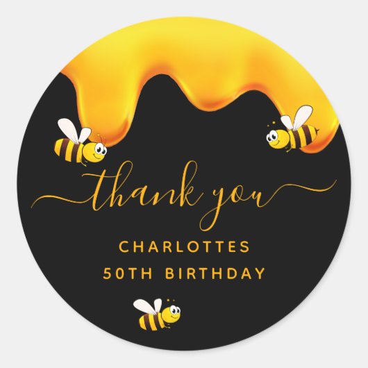 Sticker Rond Bumble noir abeilles doux miel anniversaire merci (Devant)