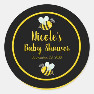 Sticker Rond Bumble Thème Bébé Shower Noir et Jaune