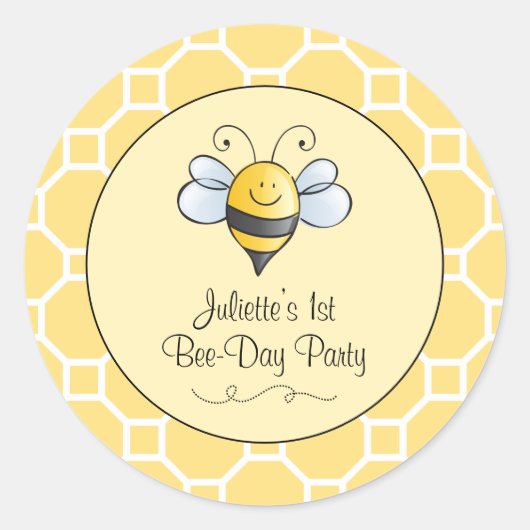 Sticker Rond Bumblebebe Jaune Mignonne Première fête d'annivers (Devant)