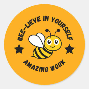 Sticker Rond Bumblebebe mignonne étoile jaune récompense d'ense