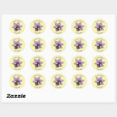 Sticker Rond Bumblebee Lavender Flowers Jaune Plaque-livre (Feuille)