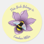 Sticker Rond Bumblebee Lavender Flowers Jaune Plaque-livre (Devant)