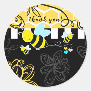 Sticker Rond Bumblebee Noir et Jaune Baby Shower Moderne et Chi