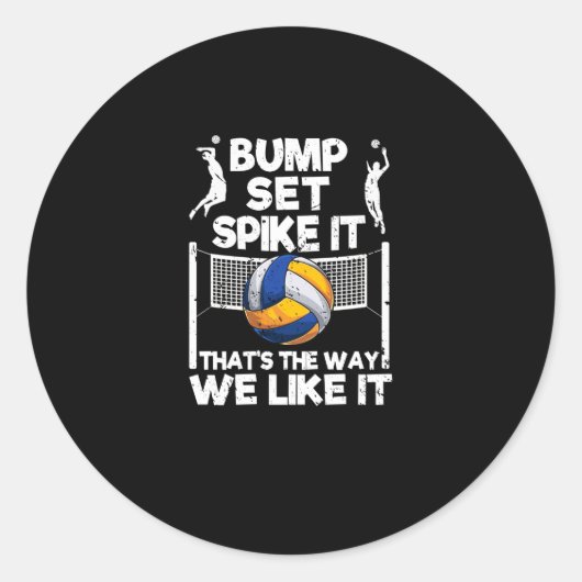Sticker Rond Bump Set Spike It Funny Volleyball Player (Devant)
