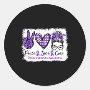 Sticker Rond Bun Messy Paix Amour Cure Ruban Violet Opioïde Sur