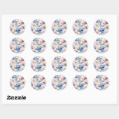 Sticker Rond Bunch de fleurs rose et bleu classique (Feuille)