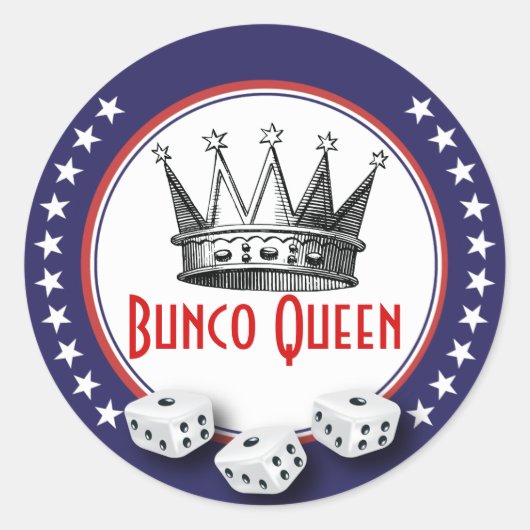 Sticker Rond Bunco Queen avec dés - Rouge, Blanc et Bleu (Devant)