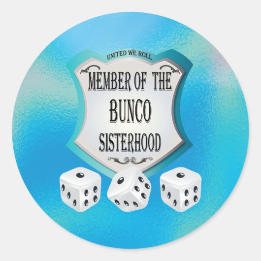 Sticker Rond Bunco Sisterhood Dice Jeu Bleu Moderne (Devant)