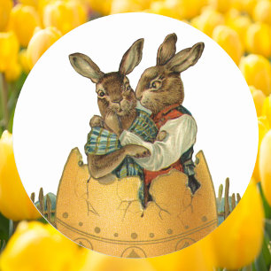 Sticker Rond Bunnies de Pâques Victoriennes vintages dans un oe