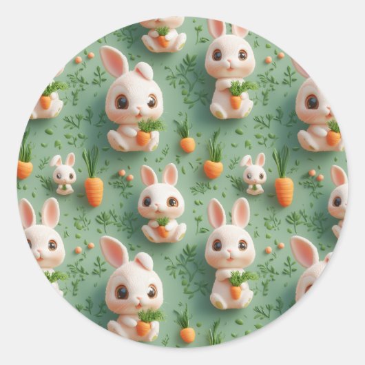 Sticker Rond Bunnies et carottes Fluffy 3D Motif sans fil (Devant)