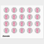 Sticker Rond Bunnies et fleurs roses (Feuille)