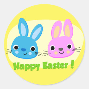 STICKER ROND BUNNIES "HAPPY EASTER"