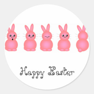 Sticker Rond Bunnies Pâques roses